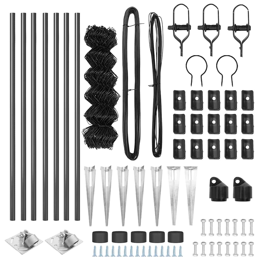 Kettengliedzaun mit Pfosten Grau 1 x 10 m Stahl